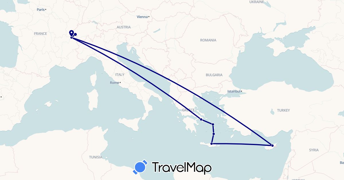 TravelMap itinerary: driving in Switzerland, Cyprus, Greece (Asia, Europe)
